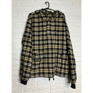 The Vermont Flannel Co Hoodie Mens Large Black Yellow Plaid Excellent Pullover